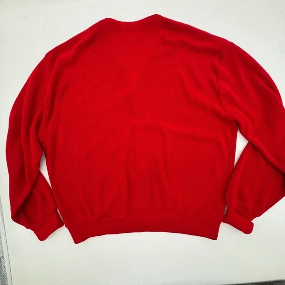 Vintage IZOD Lacoste Red V Neck Cardigan Grandpa Sweater Men's XL Made in USA - Picture 5 of 10